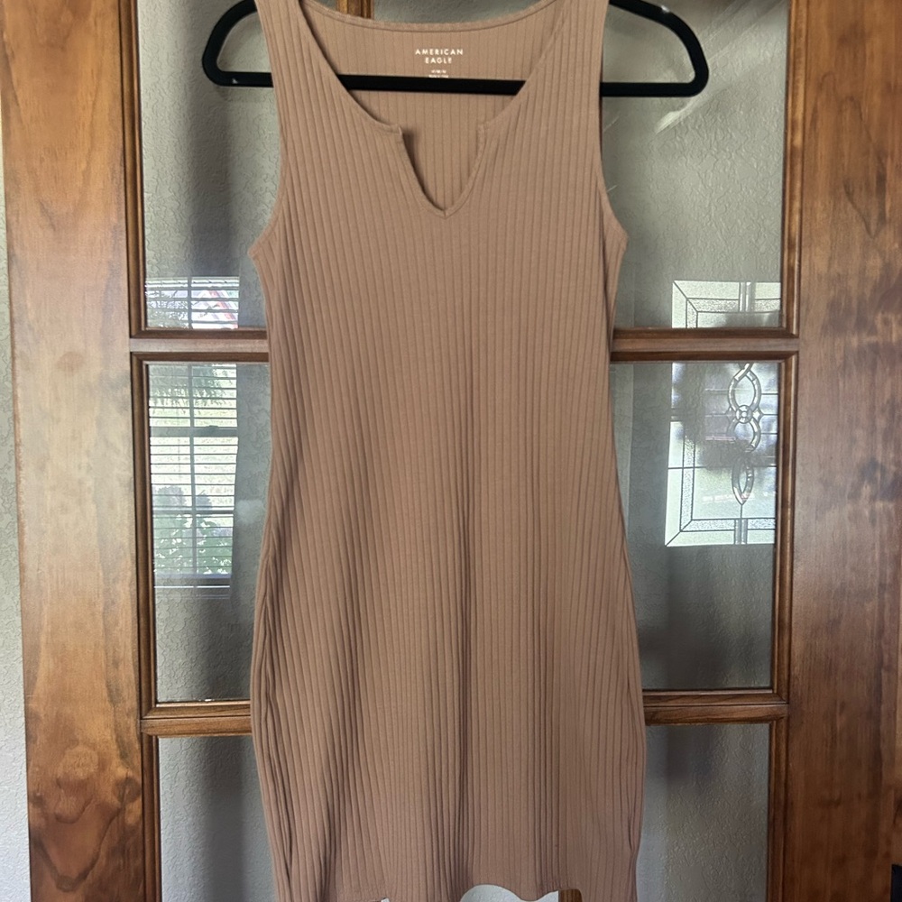 American Eagle Outfitters Tan Ribbed Mini Dress